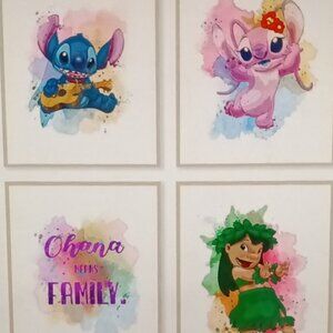Set of 4. These are 8 x 10 unframed Stitch Watercolor art